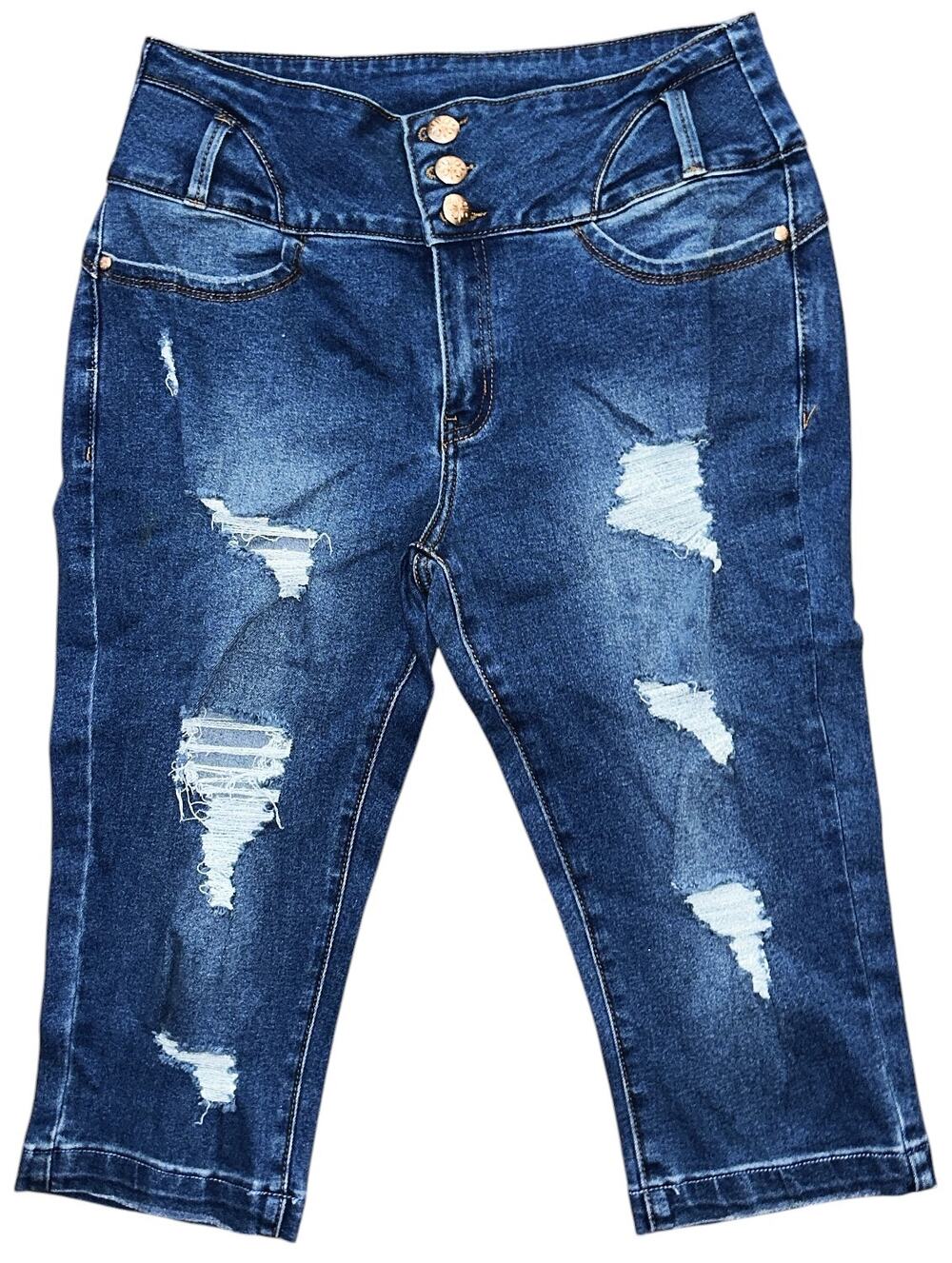 NWOT Flamingo Ripped Mid-Rise Stretch Capri Jeans Women's Large 29X17